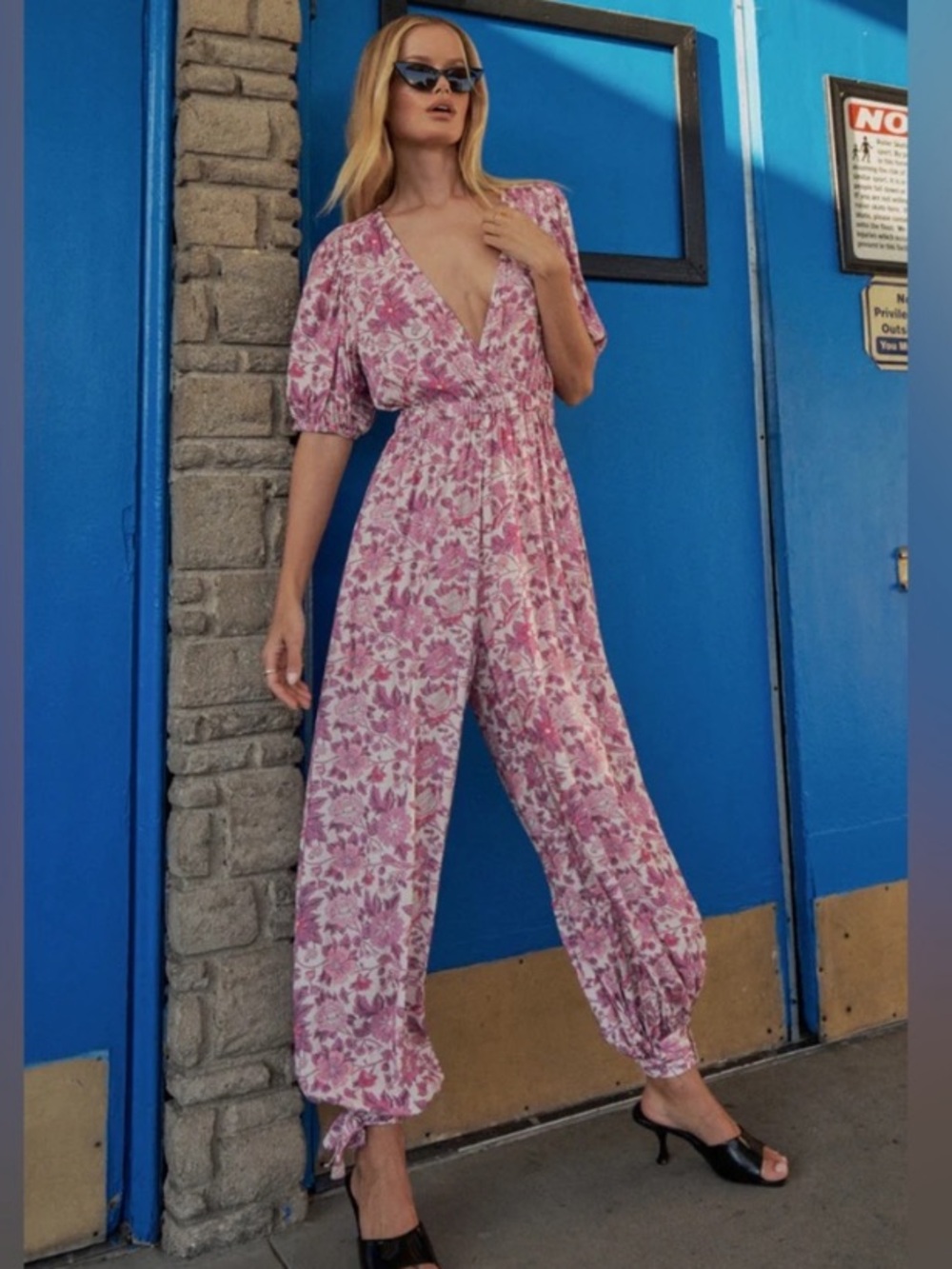 Spell Pink Floral V-Neck Jumpsuit
